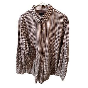 Van Heusen Mens Red/White Plaid Long Sleeve Button Up Size XL #219
